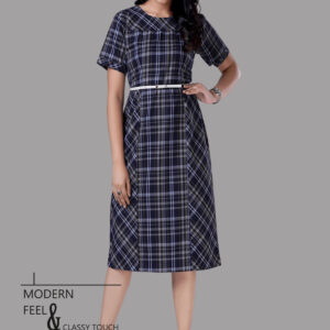 Dark Plaid A-Line Midi Dress for Women