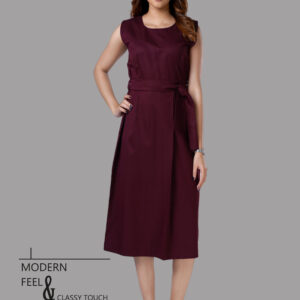 Burgundy Sleeveless Tie-Waist Midi Dress