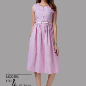 Light Pink Gingham Sleeveless Midi Dress