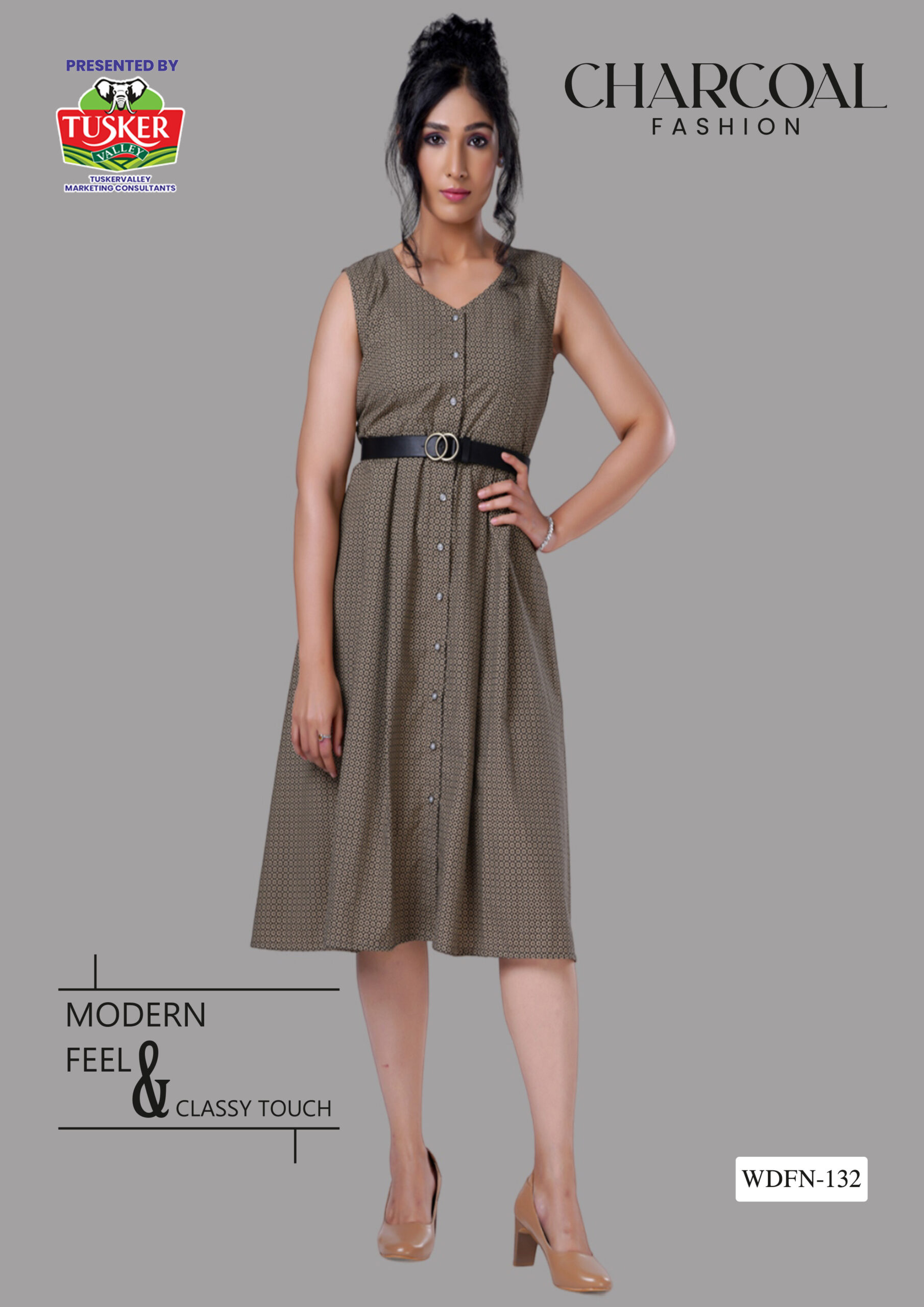 Earthy Brown Sleeveless Button Down Dress