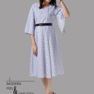 Pale Grey Print A Line Midi Dress