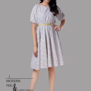 Pale Print Puff Sleeve Dress