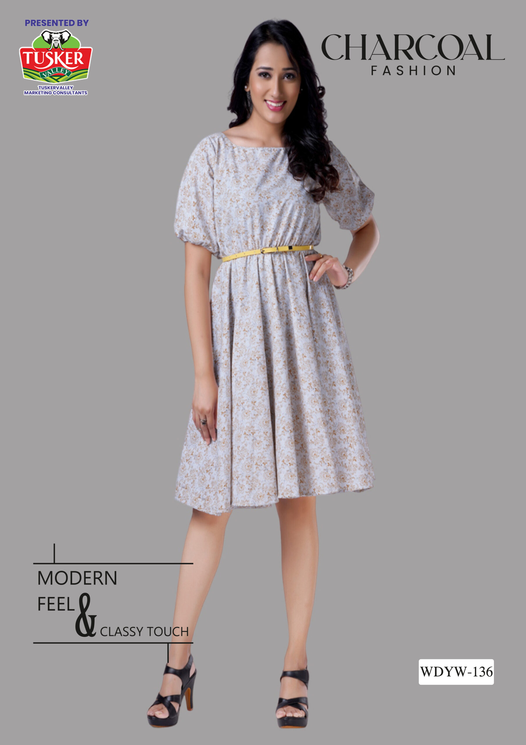 Pale Print Puff Sleeve Dress