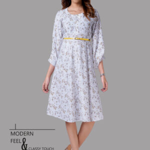 Grey Botanical Print Midi Dress