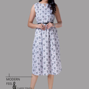 Black & White Floral Print Sleeveless Midi Dress