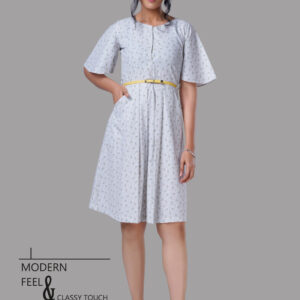 Pale Grey Bell Sleeve Dress with Pockets