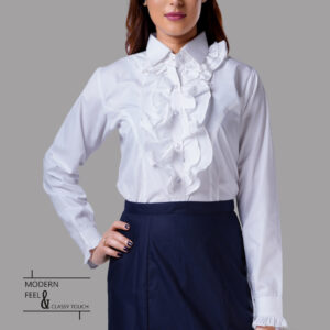 White Ruffle Front Shirt