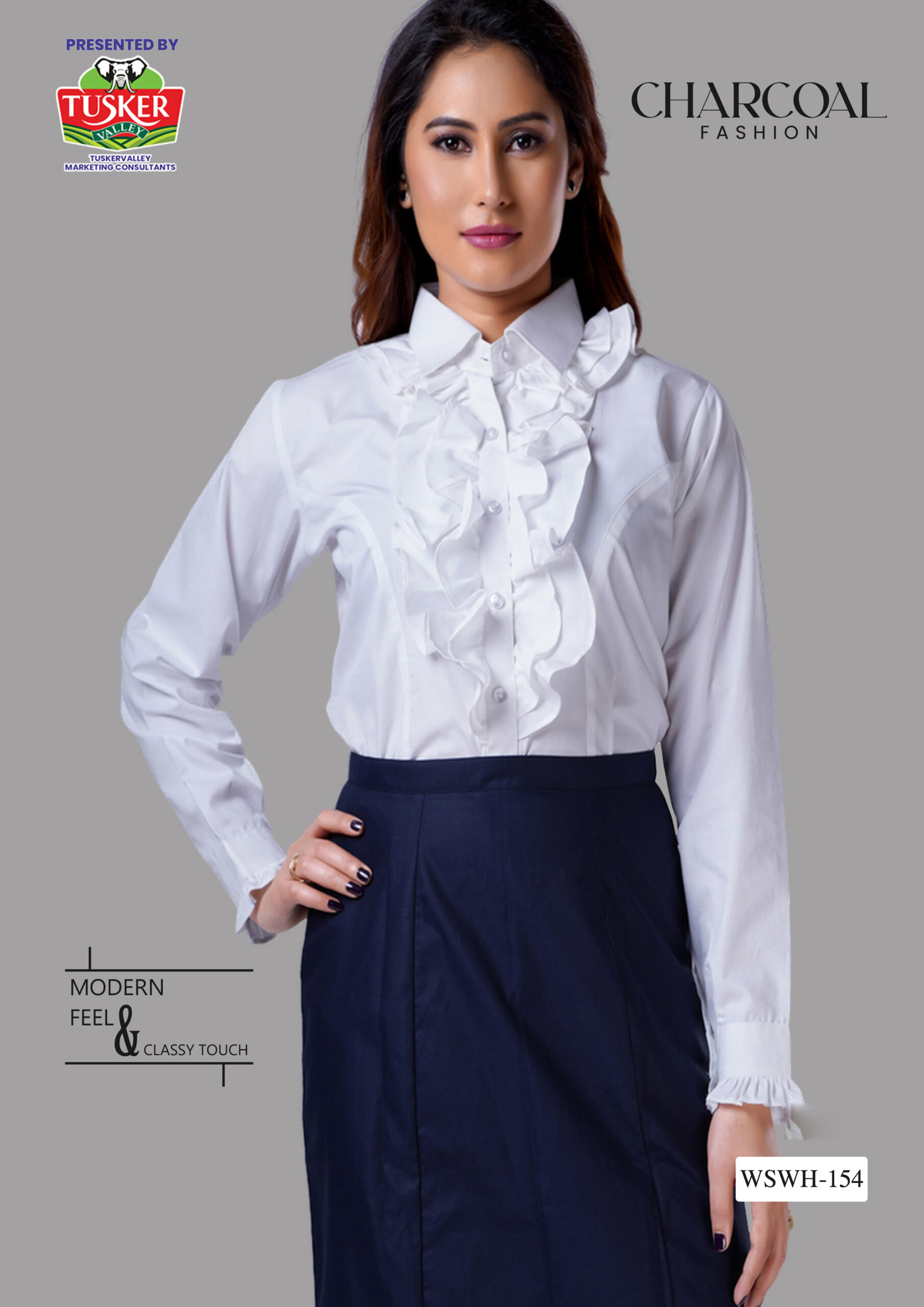 White Ruffle Front Shirt