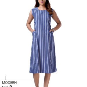 Women’s Blue Vertical Stripe Midi Dress