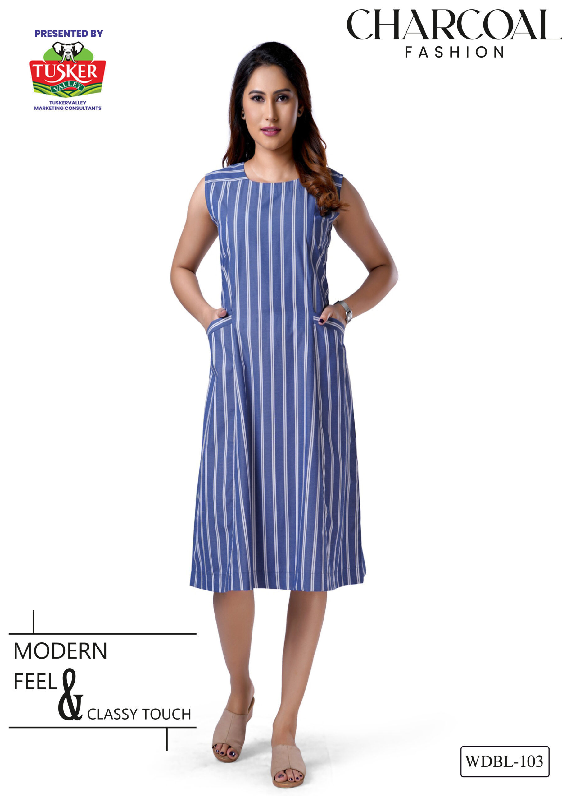 Women’s Blue Vertical Stripe Midi Dress