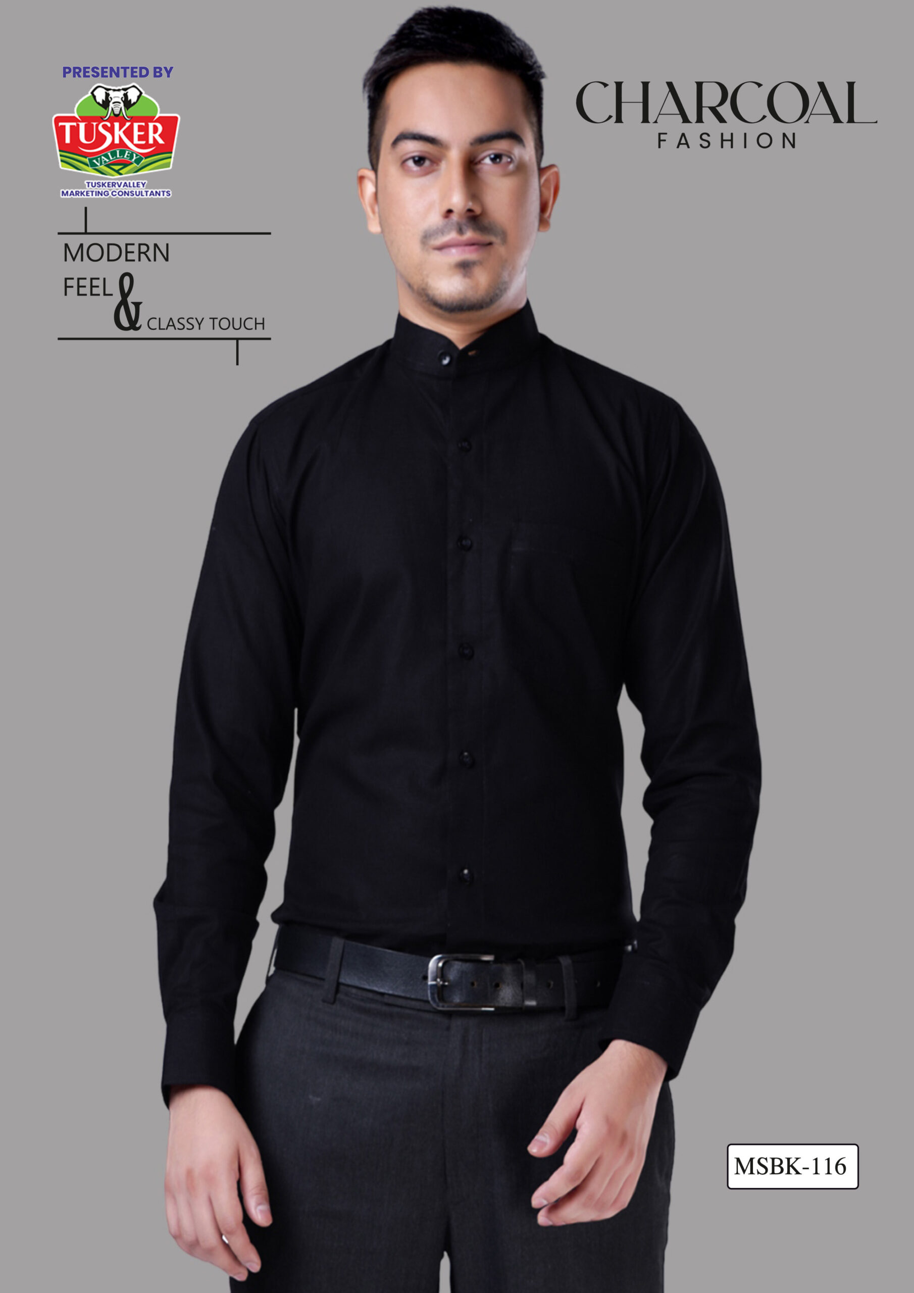 Men's Black Mandarin Collar Shirt
