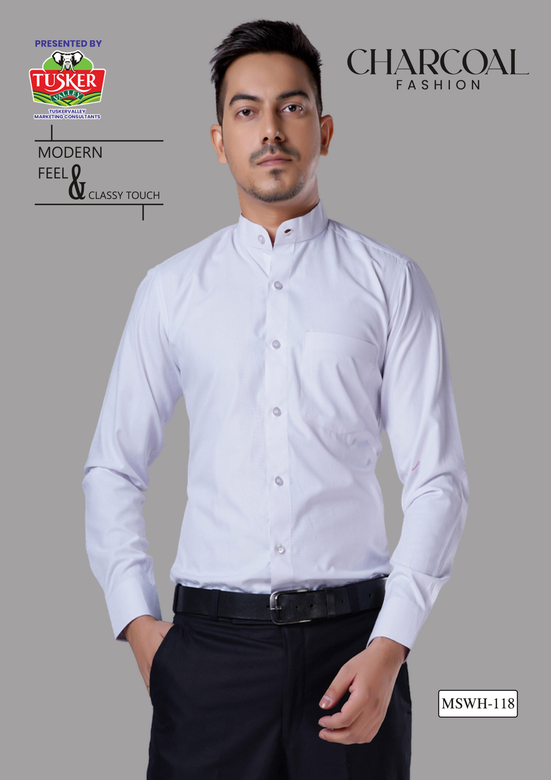 Men's White Mandarin Collar Shirt
