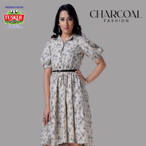 Beige Floral Print Shirt Dress