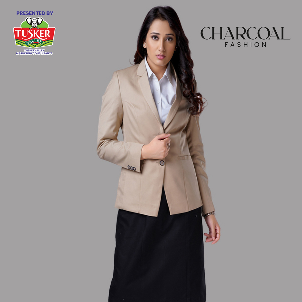 Beige Single-Breasted Formal Blazer