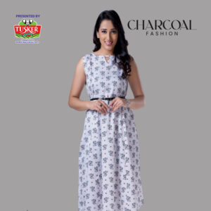 Black & White Floral Print Sleeveless Midi Dress