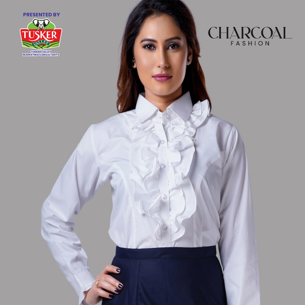 White Ruffle Front Shirt