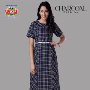 Dark Plaid A-Line Midi Dress for Women