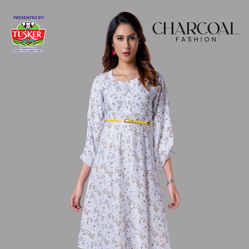 Grey Botanical Print Midi Dress