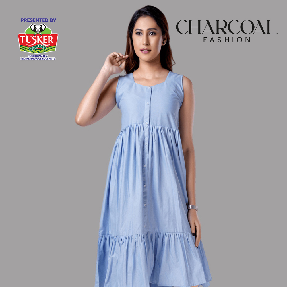 Light Blue Tiered Sleeveless Midi Dress
