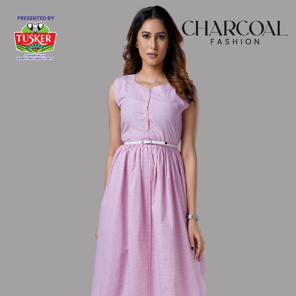 Light Pink Gingham Sleeveless Midi Dress