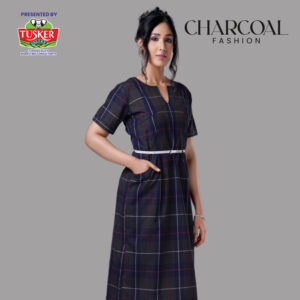 Navy Blue Plaid A-Line Dress with Pockets