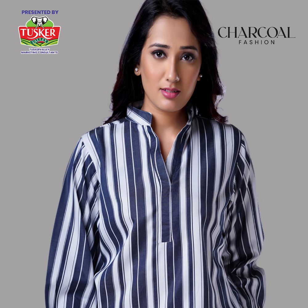 Navy & White Vertical Striped Shirt