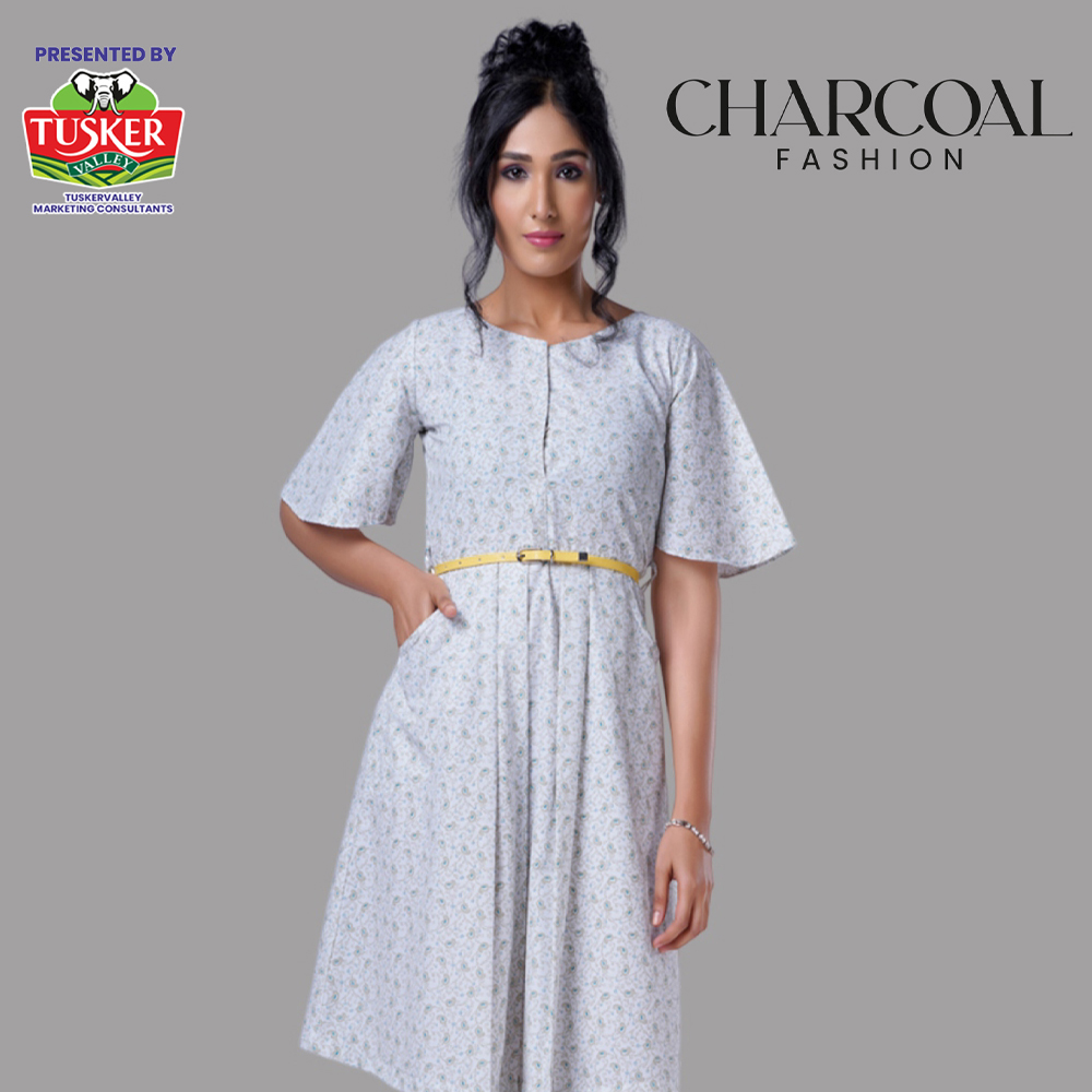 Pale Grey Bell Sleeve Dress with Pockets