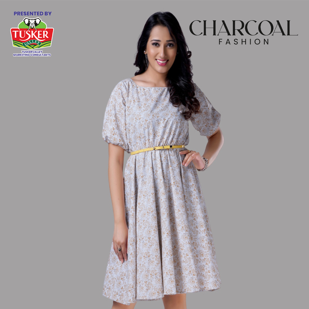 Pale Print Puff Sleeve Dress
