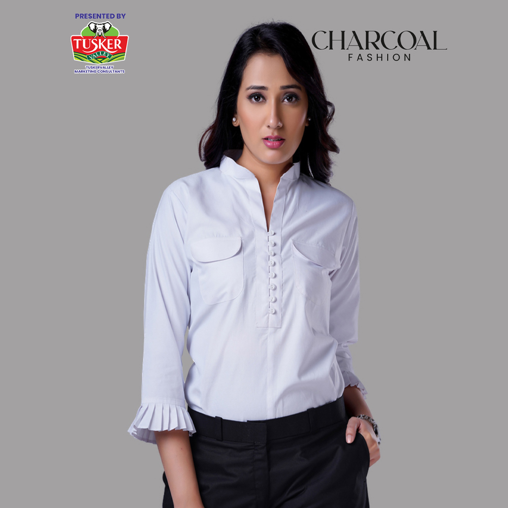 White Mandarin Collar Shirt