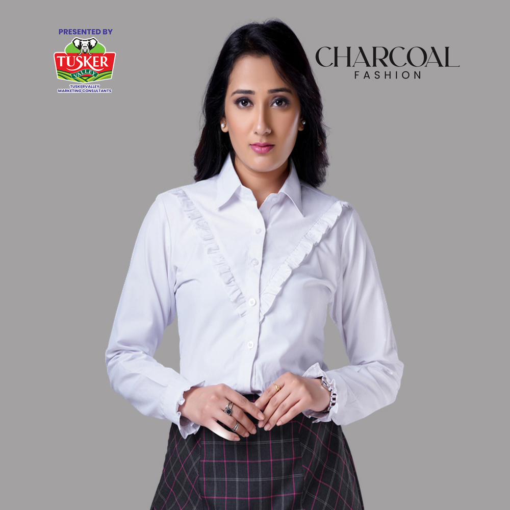 White Ruffle Shirt Dress with Plaid Skirt