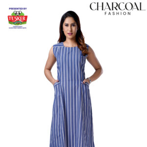 Women’s Blue Vertical Stripe Midi Dress
