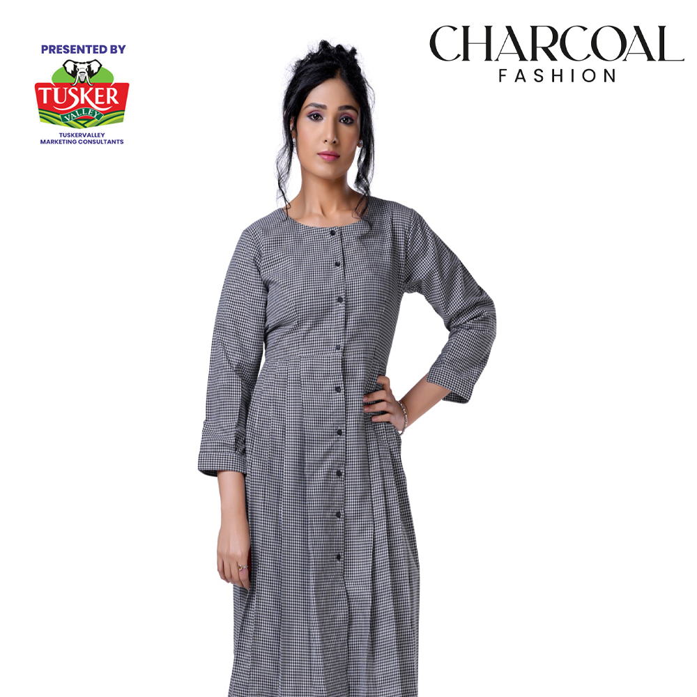 Women’s Checkered Button-Down Midi Dress